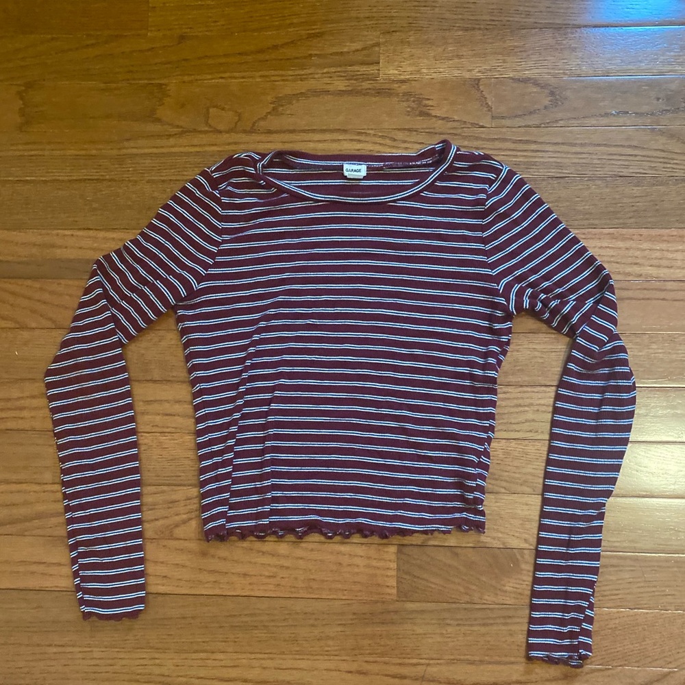 Garage Striped Lettuce Edge Long Sleeve
